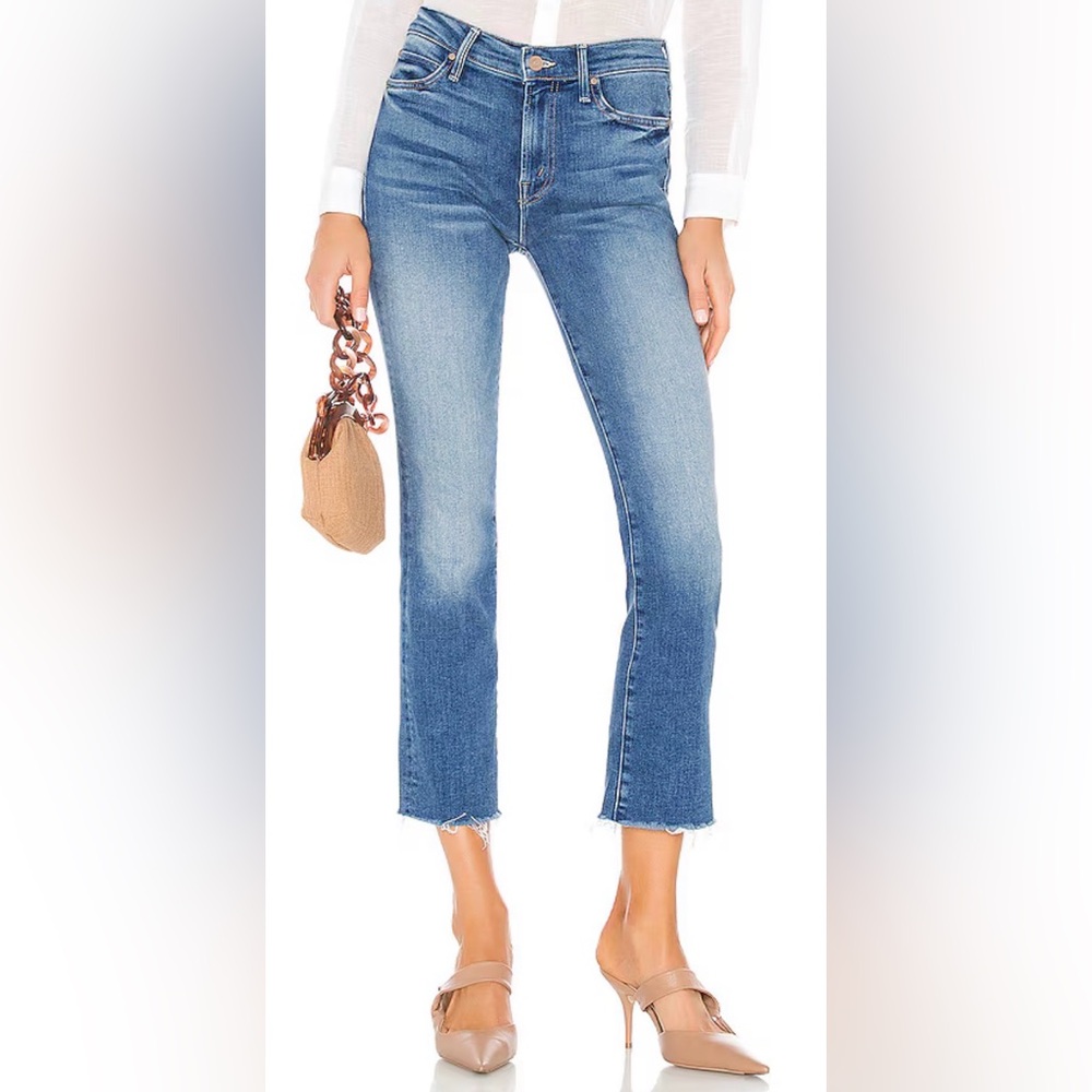 MOTHER Rascal Crop Fray in Hop on Hop off wash, size 28 raw hem